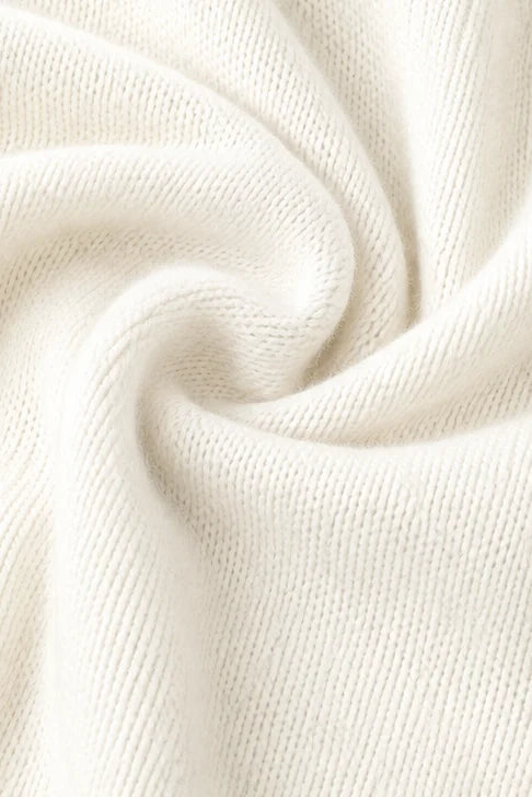 White Women's Oversized Hooded Knit Sweater with Drawstring & Relaxed Fit — Marigold - Fabric Texture