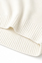White Women's Oversized Hooded Knit Sweater with Drawstring & Relaxed Fit — Marigold - Hem Close Up