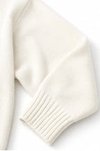 White Women's Oversized Hooded Knit Sweater with Drawstring & Relaxed Fit — Marigold - Sleeve Close Up