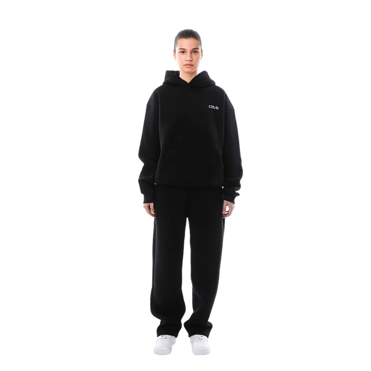 Black Women's Oversized Tracksuit with Hooded Sweatshirt & Jogger Pants — Ellie