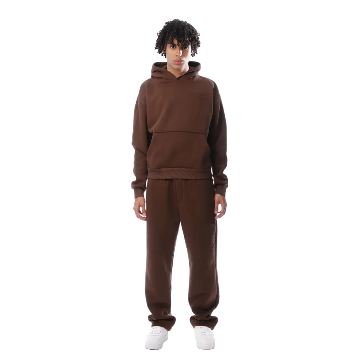 Brown Women's Oversized Tracksuit with Hooded Sweatshirt & Jogger Pants — Ellie