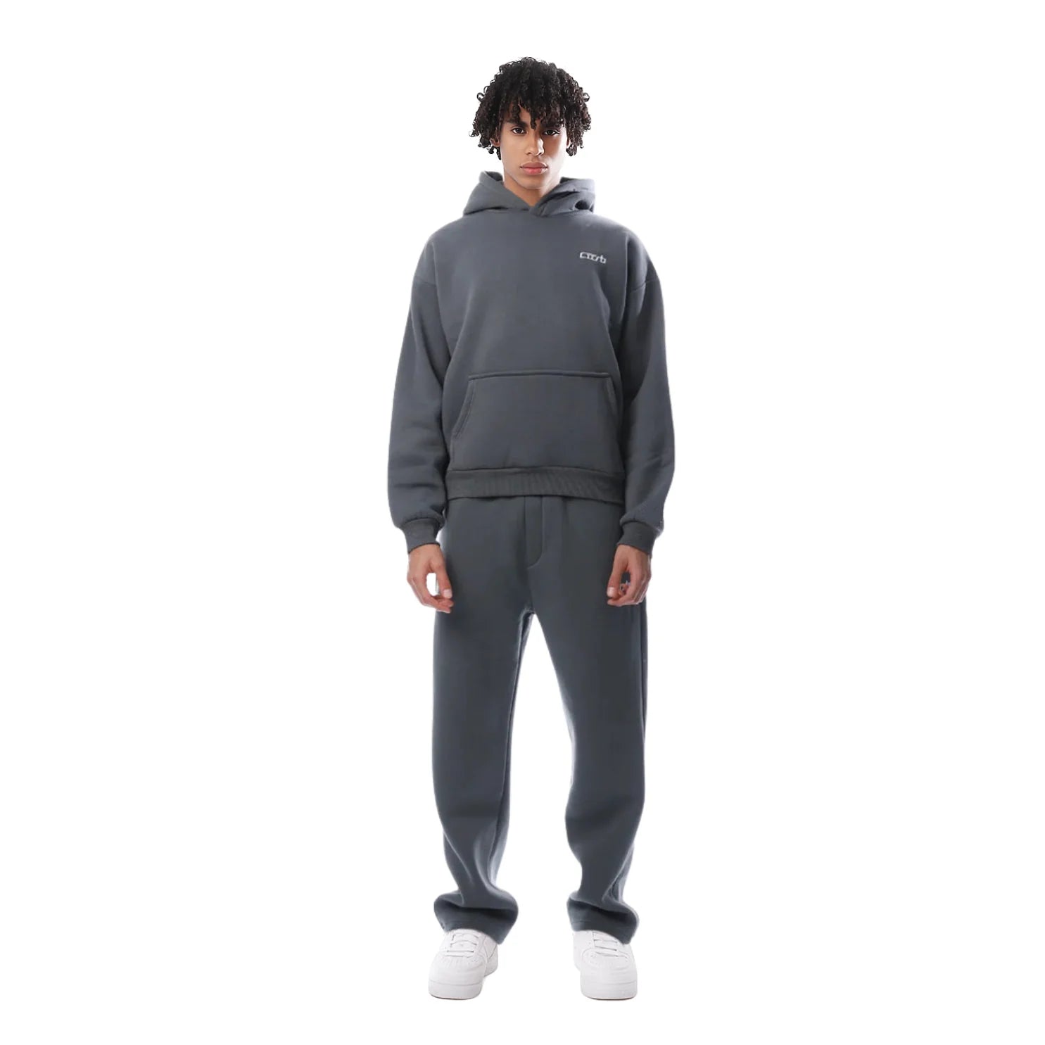 Grey Women's Oversized Tracksuit with Hooded Sweatshirt & Jogger Pants — Ellie