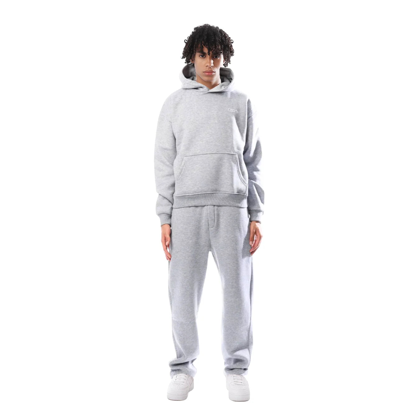 Light Grey Women's Oversized Tracksuit with Hooded Sweatshirt & Jogger Pants — Ellie