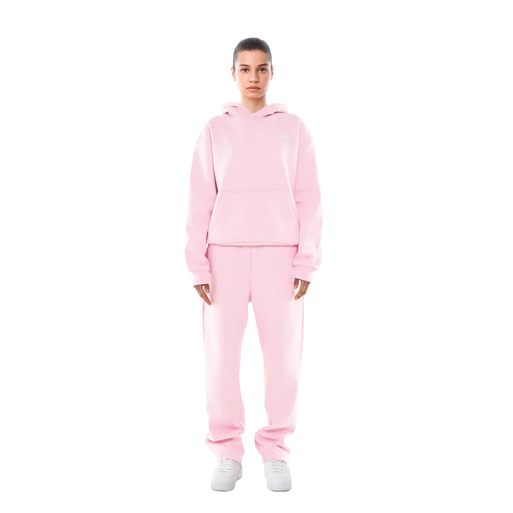Light Pink Women's Oversized Tracksuit with Hooded Sweatshirt & Jogger Pants — Ellie - Front Pose