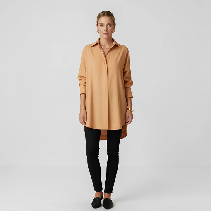 Camel Women's Long Sleeve Blouse with Oversized Fit & High-Low Hem — Zara