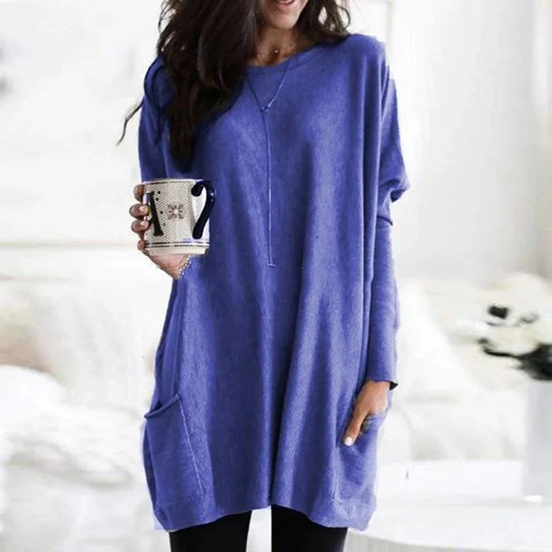 Women's Oversized Tunic Top with Long Sleeves & Patch Pockets