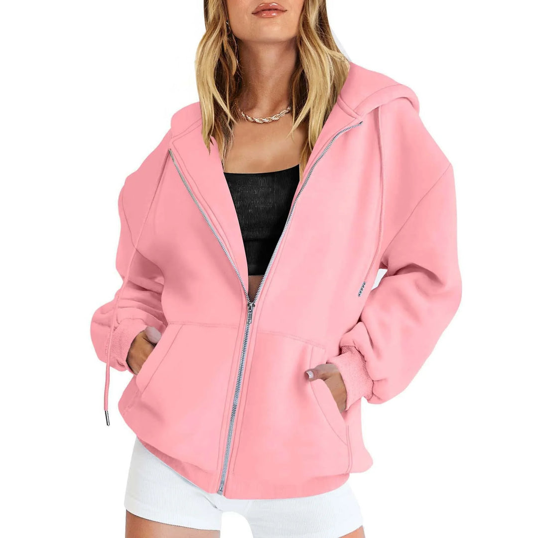 Pink Women's Oversized Zip Hoodie with Kangaroo Pockets & Relaxed Comfort Fit — Florence