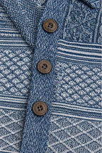 Women's Patchwork Knit Blouse with Denim Collar & Button-Front - Button Placket Detail
