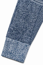 Women's Patchwork Knit Blouse with Denim Collar & Button-Front - Cuff Detail