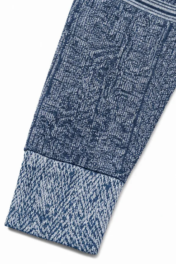 Women's Patchwork Knit Blouse with Denim Collar & Button-Front - Cuff Detail