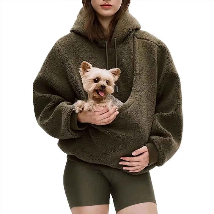 Brown Women's Pet Pocket Hoodie with Drawstring Hood & Oversized Fit