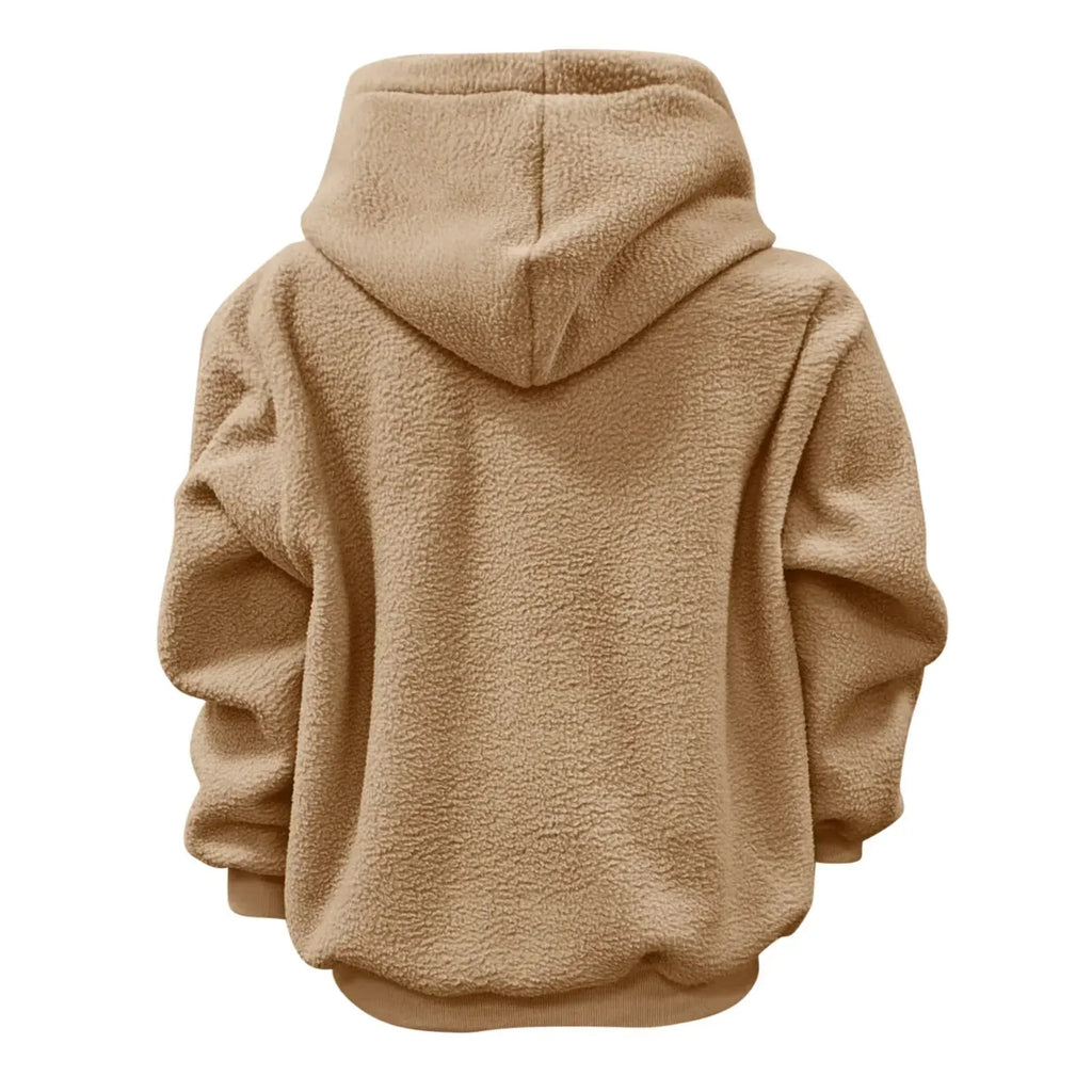 Khaki Women's Pet Pocket Hoodie with Drawstring Hood & Oversized Fit — Anna - Flat Lay Back