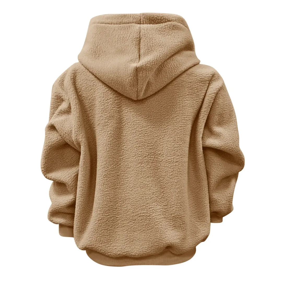 Khaki Women's Pet Pocket Hoodie with Drawstring Hood & Oversized Fit — Anna - Flat Lay Back