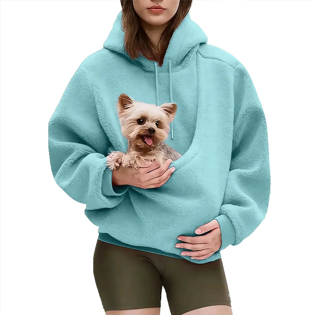 Sky Blue Women's Pet Pocket Hoodie with Drawstring Hood & Oversized Fit