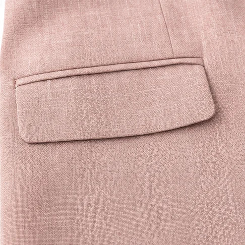 Pink Women's Blazer Suit Set with Pleated Wide-Leg Trousers — Diana - Flap Pocket Detail