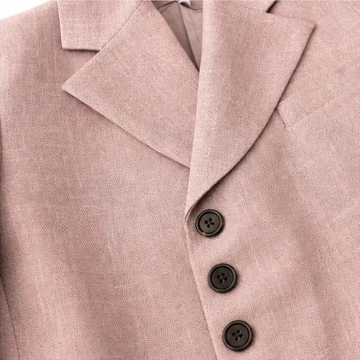 Pink Women's Blazer Suit Set with Pleated Wide-Leg Trousers — Diana - Lapel Button Detail