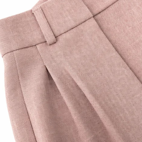 Pink Women's Blazer Suit Set with Pleated Wide-Leg Trousers — Diana - Pleat Waist Detail