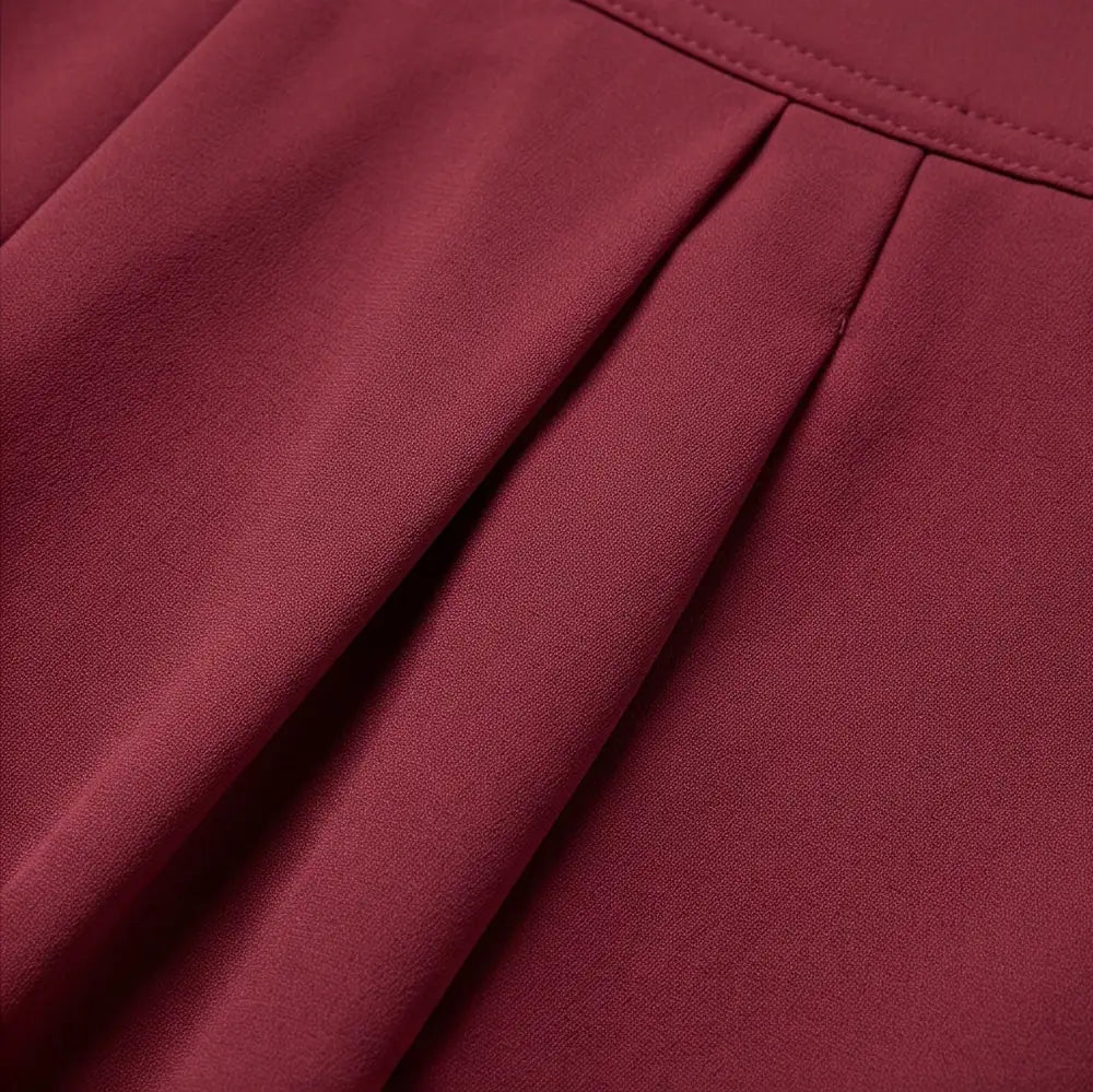Women's High-Waisted Palazzo Pants with Pleated Front & Pockets - Fabric Pleat Detail