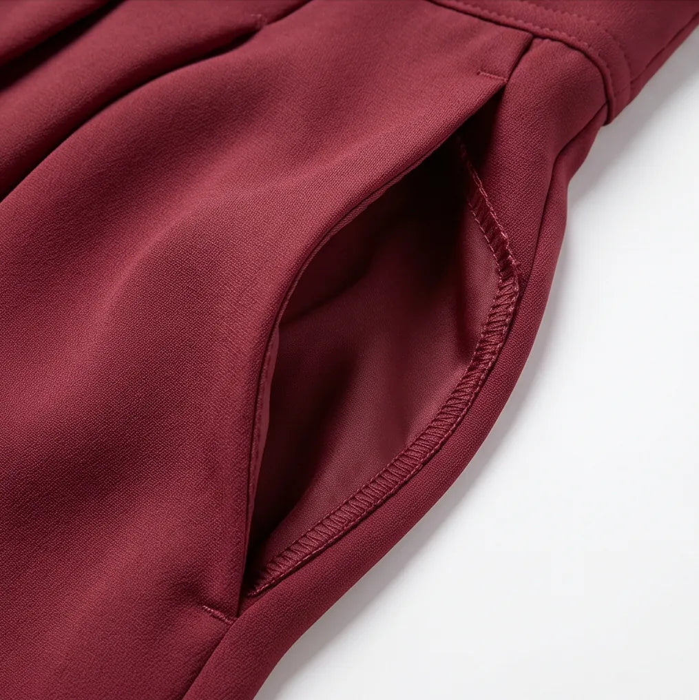 Women's High-Waisted Palazzo Pants with Pleated Front & Pockets - Fabric Pocket Opening