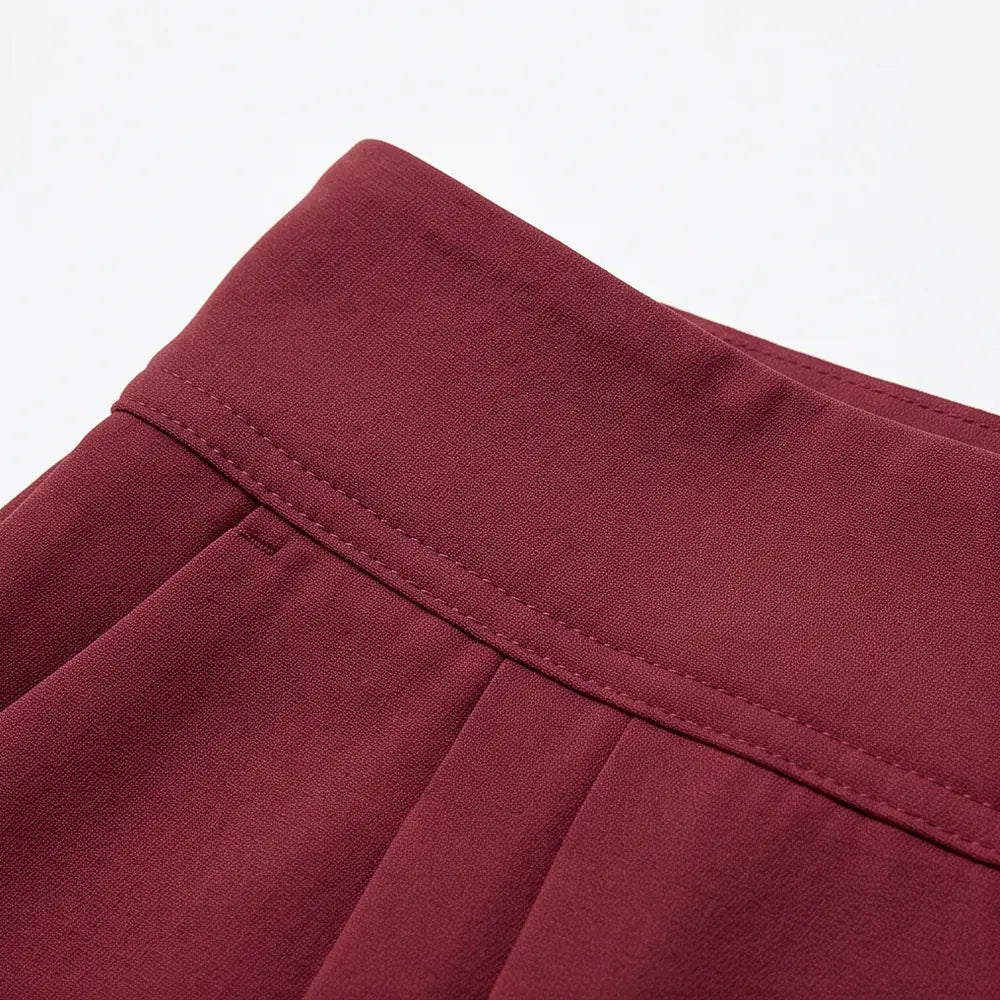 Women's High-Waisted Palazzo Pants with Pleated Front & Pockets - Fabric Waistband Detail