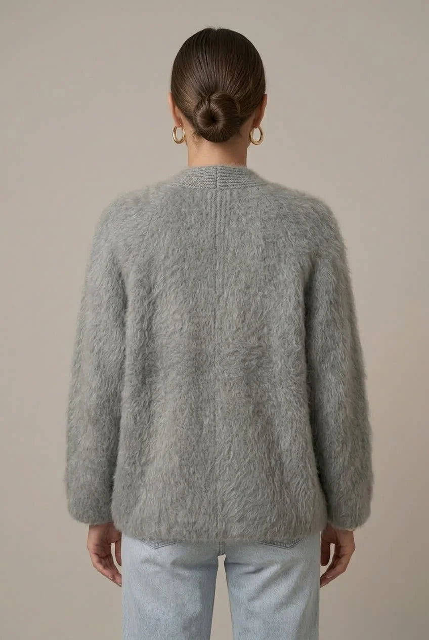 Women's Alpaca Cardigan with Plush Texture & Relaxed Fit - Back Detail