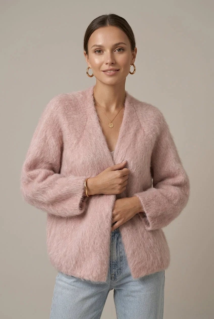 Pink Women's Alpaca Cardigan with Plush Texture & Relaxed Fit — Reagan