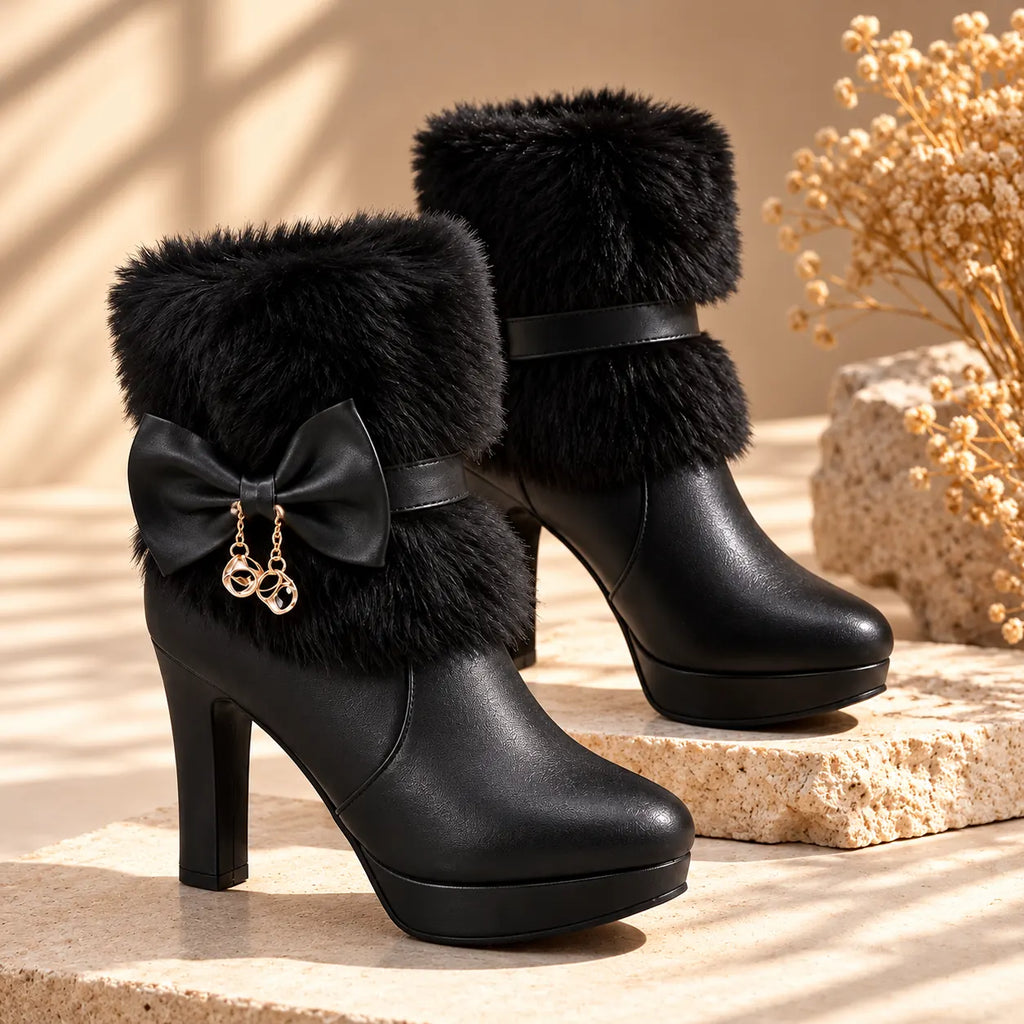 Women's Winter Ankle Boots with Plush Collar & Cushioned Insole - Outdoor Steps