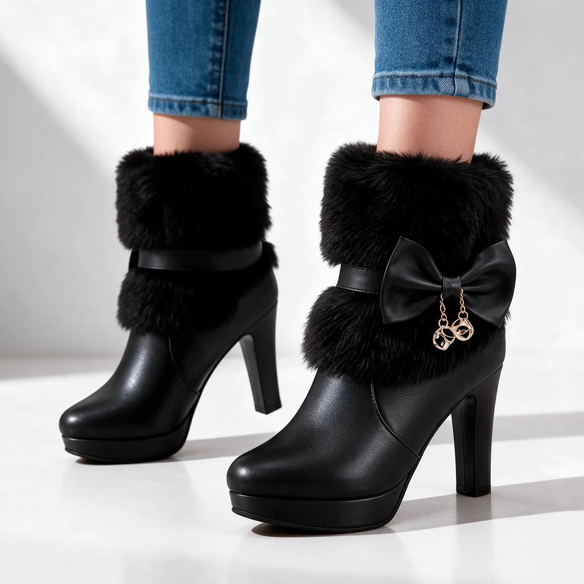 Women's Winter Ankle Boots with Plush Collar & Cushioned Insole