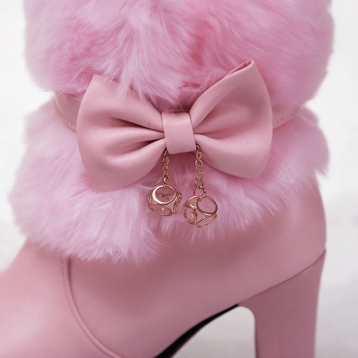 Women's Winter Ankle Boots with Plush Collar & Cushioned Insole - Macro Bow Charm