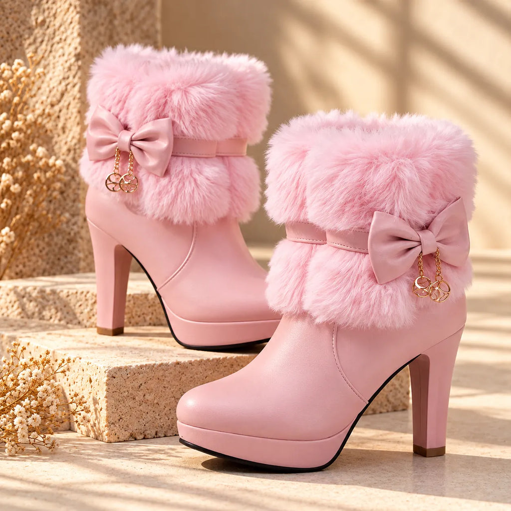 Women's Winter Ankle Boots with Plush Collar & Cushioned Insole - Outdoor Display