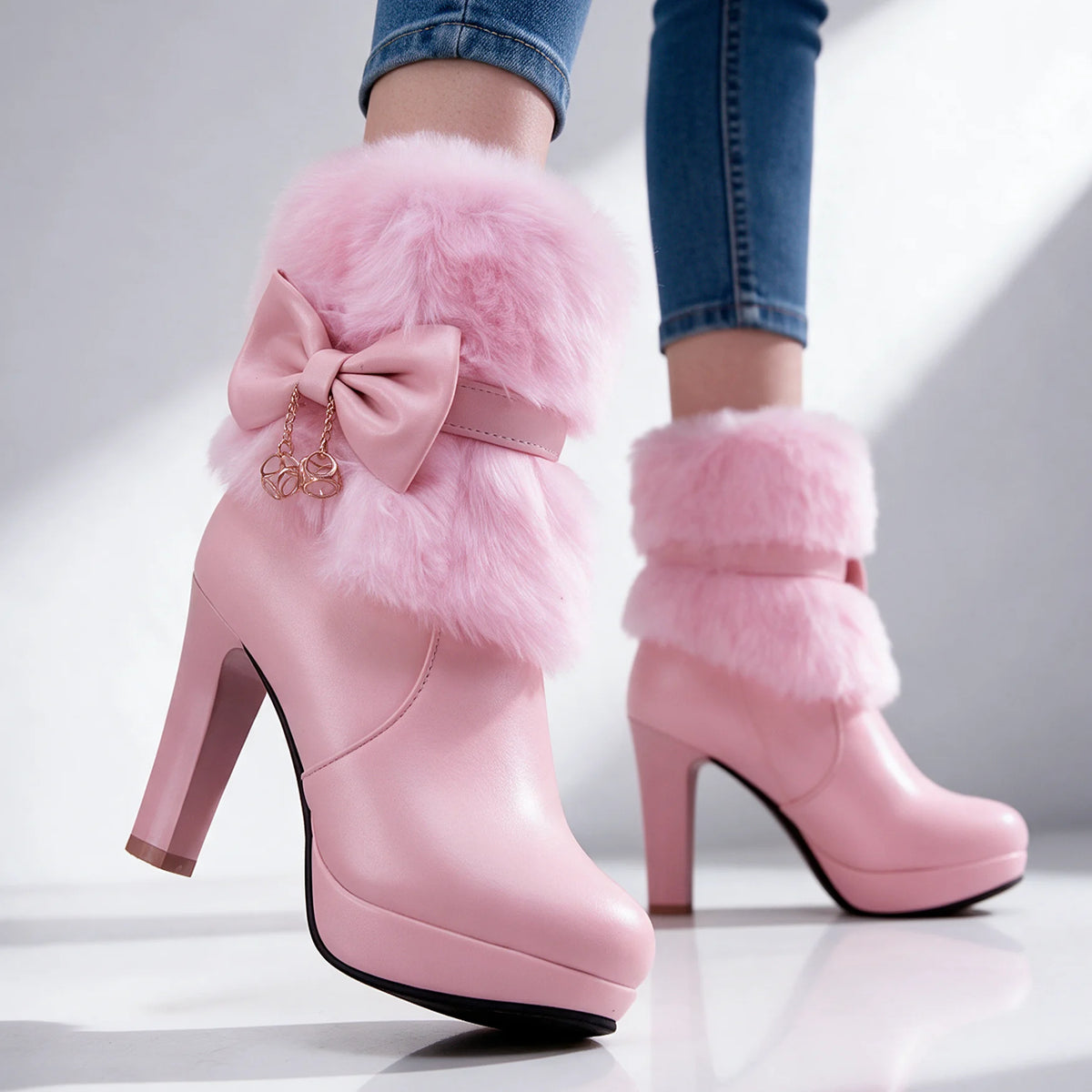 Women's Winter Ankle Boots with Plush Collar & Cushioned Insole