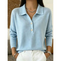 Blue Women's Polo Collar Sweater with Relaxed Fit & Soft Knit Feel