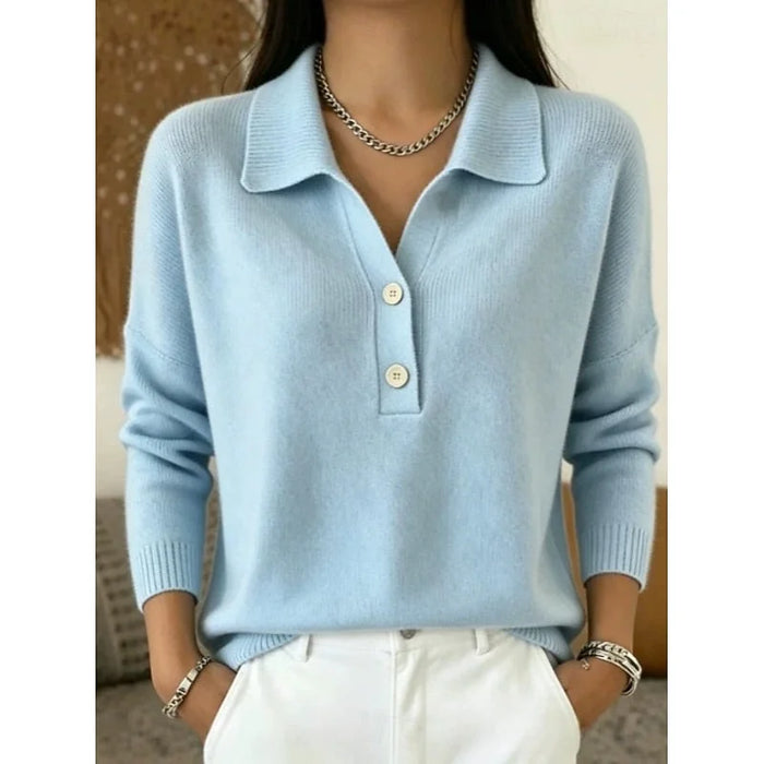 Blue Women's Polo Collar Sweater with Relaxed Fit & Soft Knit Feel