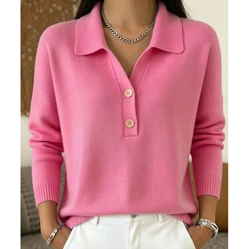 Pink Women's Polo Collar Sweater with Relaxed Fit & Soft Knit Feel
