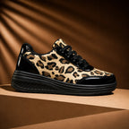 Women's Leopard Print Platform Sneakers with Lace-Up Closure