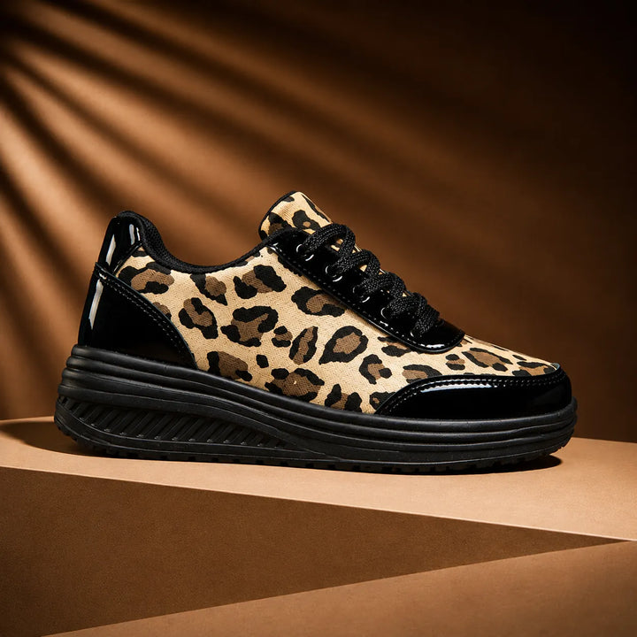 Women's Leopard Print Platform Sneakers with Lace-Up Closure