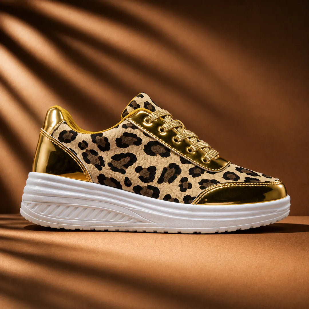 Women's Leopard Print Platform Sneakers with Lace-Up Closure