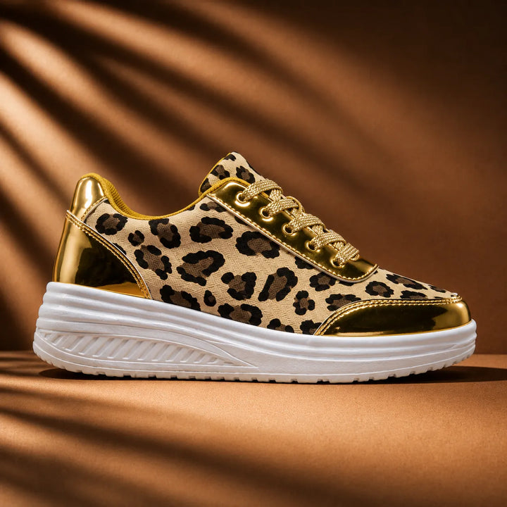 Women's Leopard Print Platform Sneakers with Lace-Up Closure