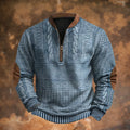 Blue Men's Quarter Zip Sweater with Elbow Patches & Ribbed Cuffs — Knox