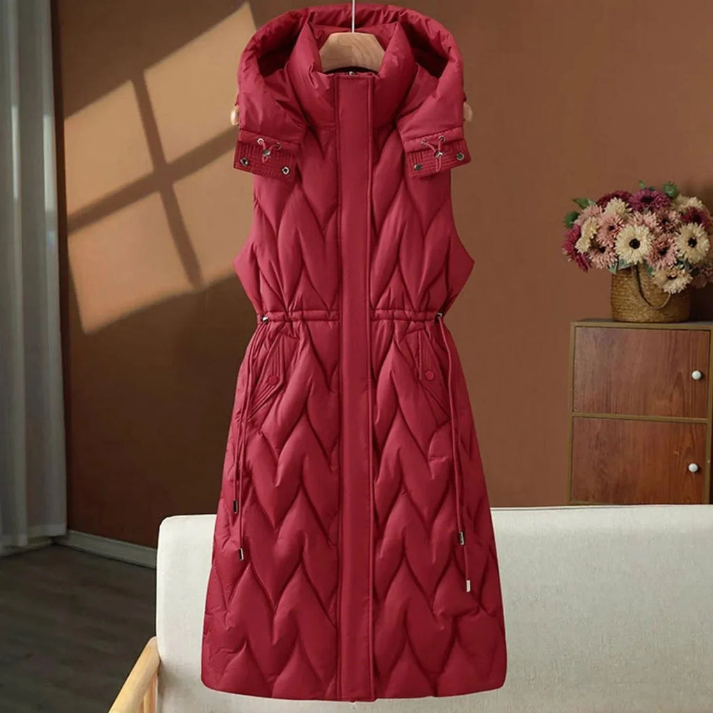 Jujube Red Women's Quilted Hooded Vest with Drawstring Waist & Lightweight Thermal Fill