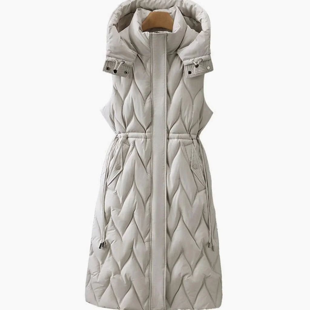 Women's Quilted Hooded Vest with Drawstring Waist & Lightweight Thermal Fill - Front Full Studio