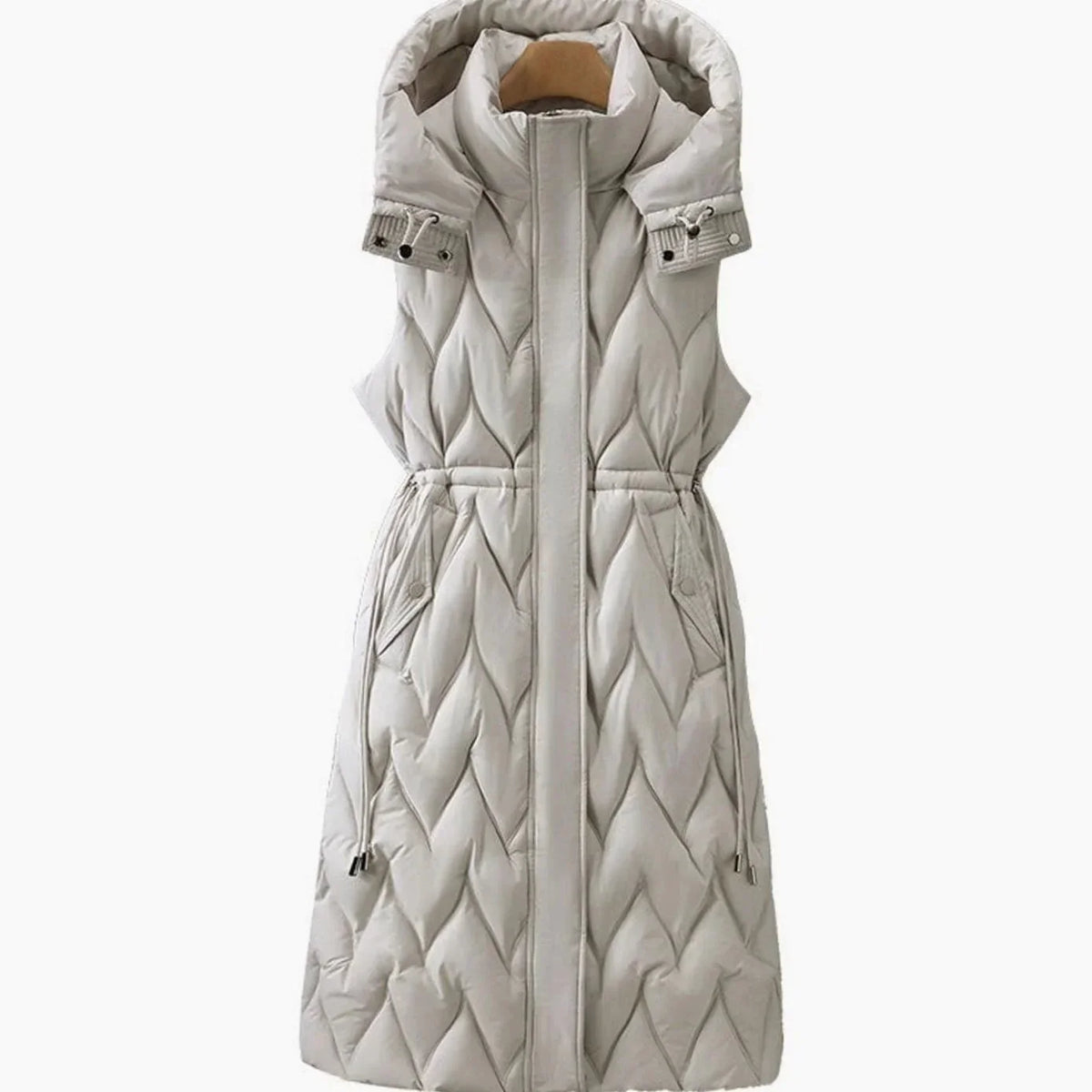 Women's Quilted Hooded Vest with Drawstring Waist & Lightweight Thermal Fill - Front Full Studio