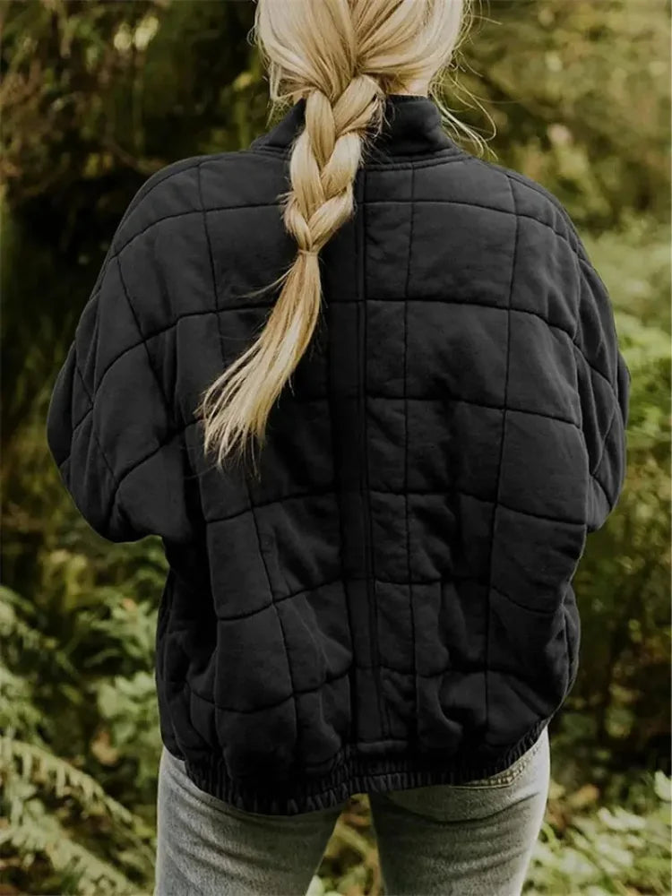 Women's Quilted Jacket with Relaxed Oversized Fit - Back Full View