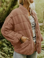 Brown Women's Quilted Jacket with Relaxed Oversized Fit