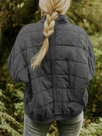 Women's Quilted Jacket with Relaxed Oversized Fit - Back Braid Pose
