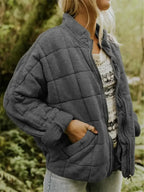 Dark Grey Women's Quilted Jacket with Relaxed Oversized Fit