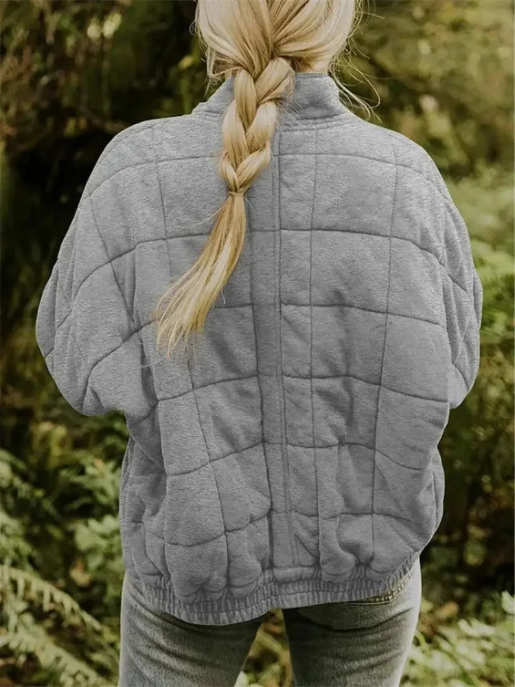 Women's Quilted Jacket with Relaxed Oversized Fit - Back Texture View