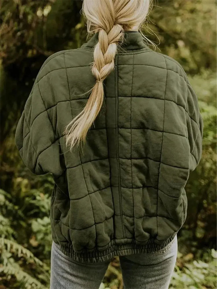 Women's Quilted Jacket with Relaxed Oversized Fit - Back Model Pose