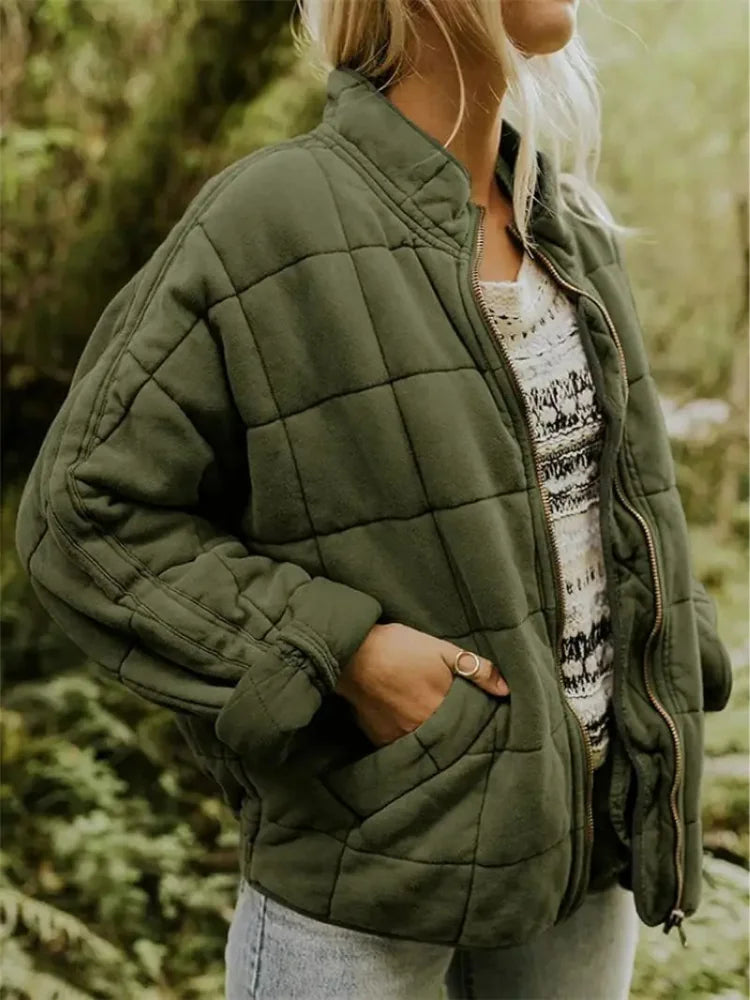 Green Women's Quilted Jacket with Relaxed Oversized Fit