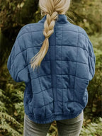 Women's Quilted Jacket with Relaxed Oversized Fit - Back Outdoor Pose